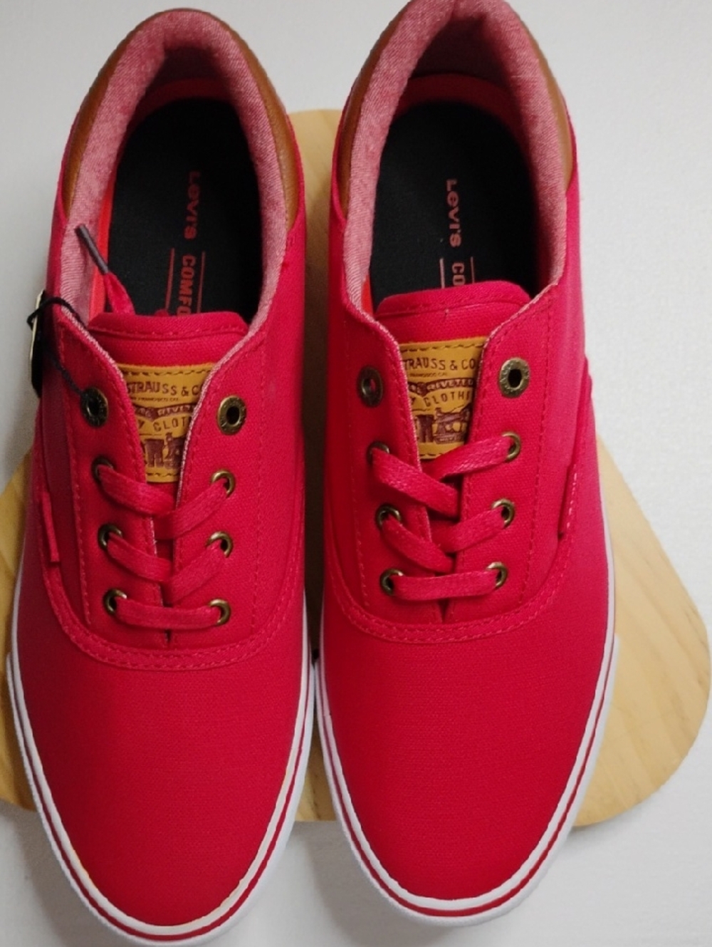 Levi's Bright Red Canvas Lace-Up Sneakers with White Trim
